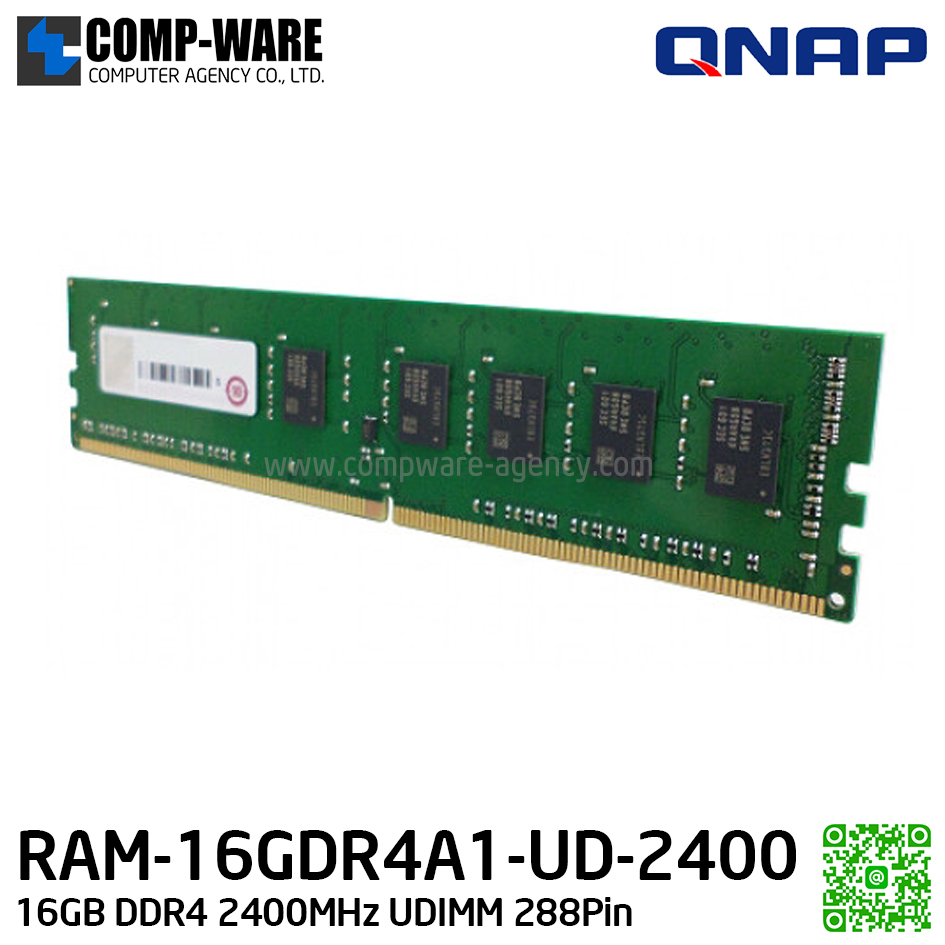 QNAP RAM Module 16GB DDR4 2400MHz UDIMM 288Pin (1Y Warranty) RAM-16GDR4A1-UD-2400