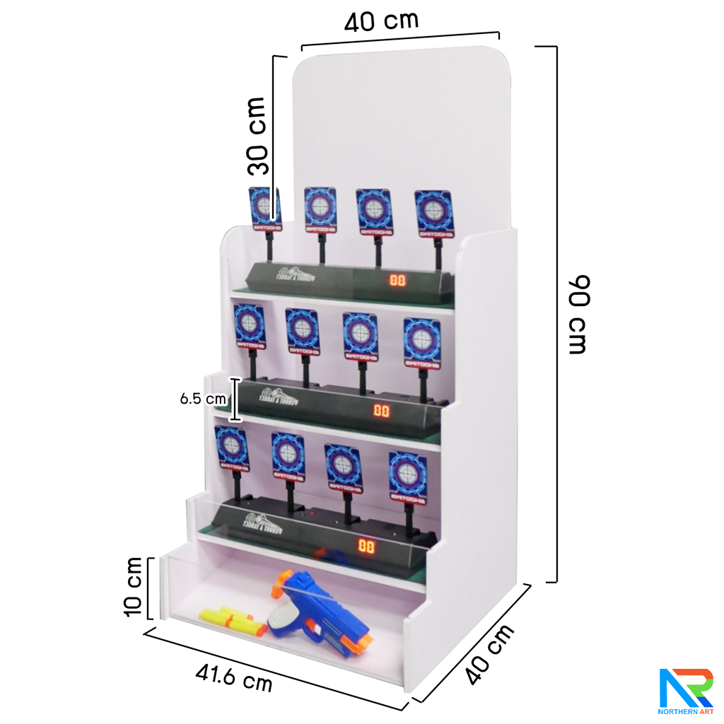 เช่าเกมส์ยิงเป้านิ่ง ตั้งโต๊ะ ขนาด (W)40 x (D)40 x (H)90 cm. พร้อมเป้านิ่ง 4 แผ่น 3 ชุด และปืนกระสุนโฟม 1 กระบอก