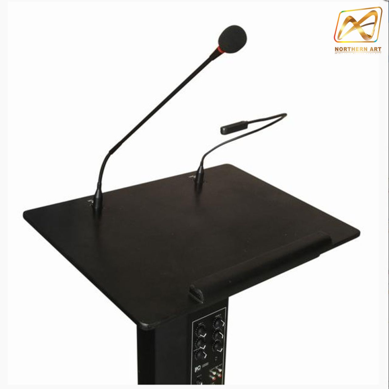 โพเดียมพร้อมไมค์ MI-01 ขนาด (W)58 X (L)38 X (H)110 cm. พร้อมไมค์ก้าน1ชุดพร้อมโคมไฟส่องสว่าง มีลำโพงในตัว