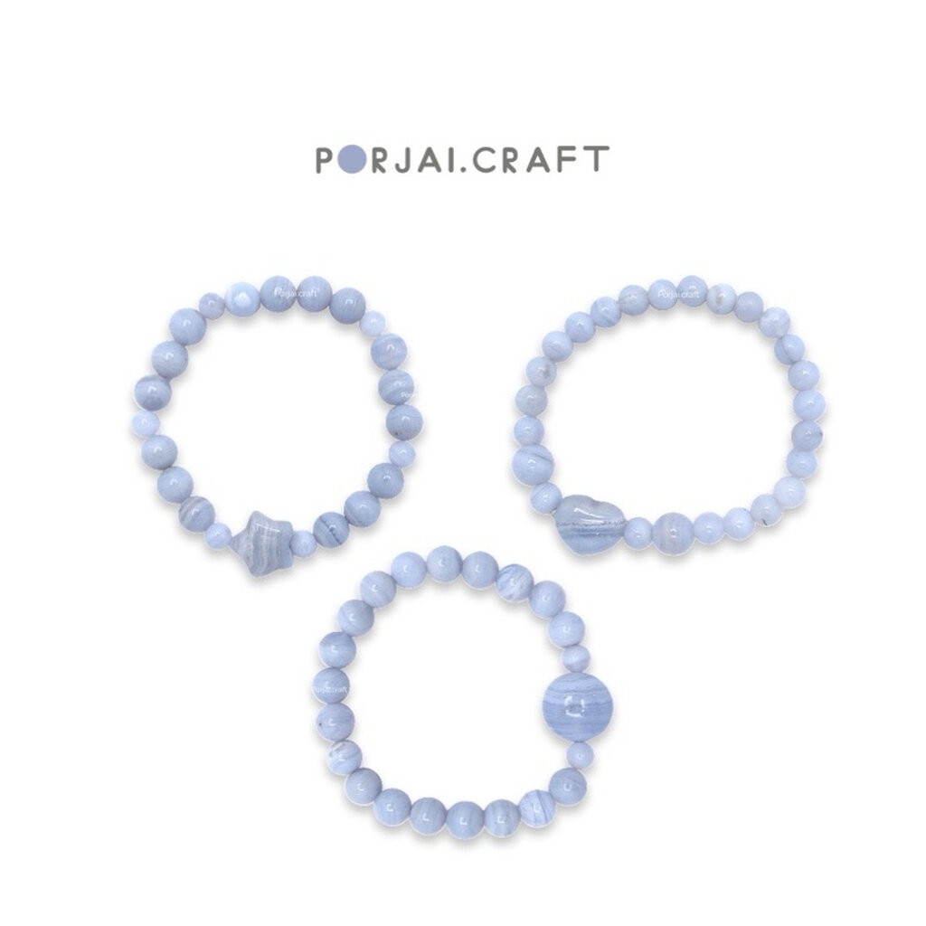 Blue Lace Agate Beaded Bracelets สร้อยข้อมือบลูเลสอาเกต