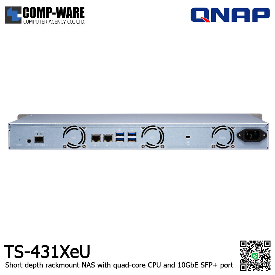 QNAP NAS (1U 4-Bay) TS-431XeU / Annapurna Labs Alpine AL-314 / 8GB RAM / 2x GbE , 1x 10GbE SFP+ / Single Power Supply / Rail Kit RAIL-B02 / No HDD / 3Y Warranty / TS-431XeU-8G