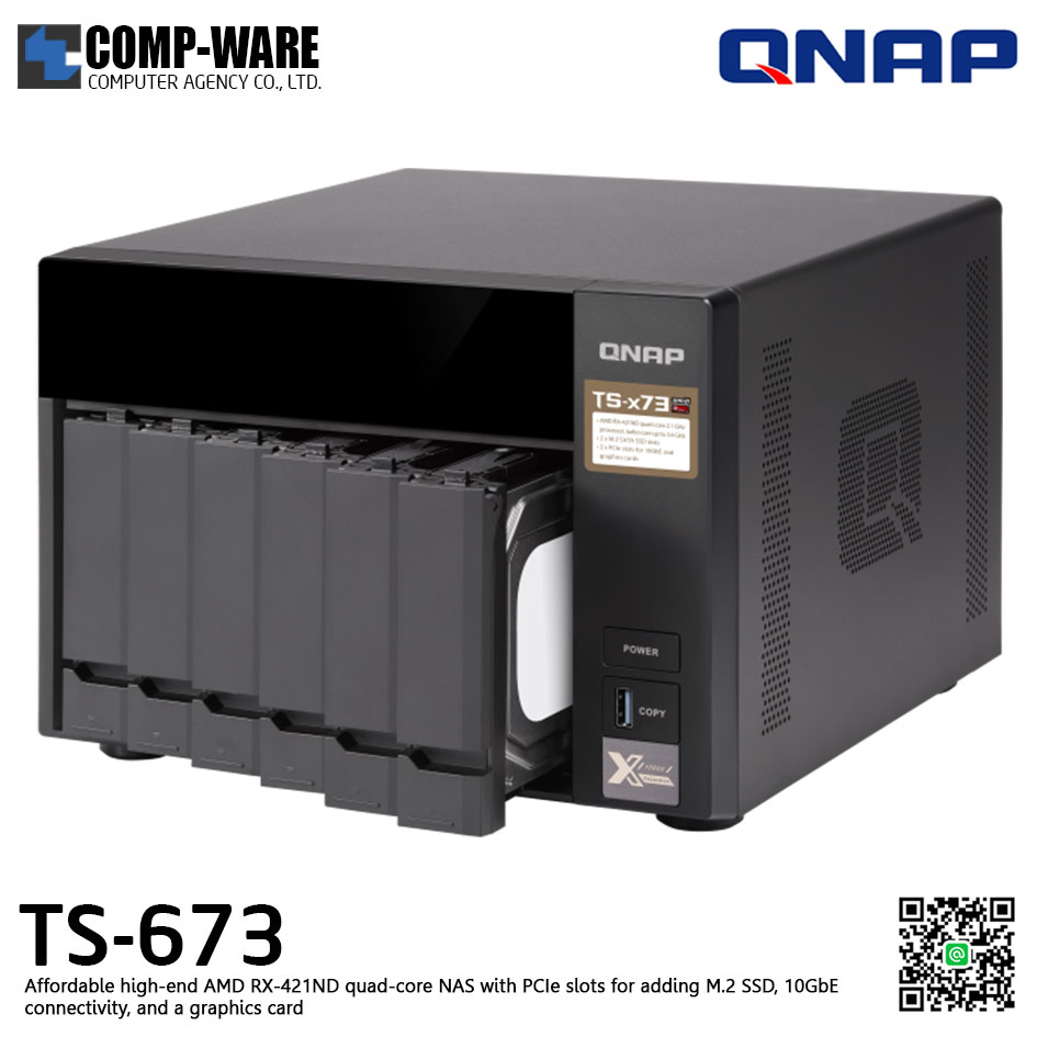 QNAP NAS (6-Bay) TS-673 (8GB RAM up to 64GB) AMD R series RX-421ND M.2 Dual-Slot Support No HDD