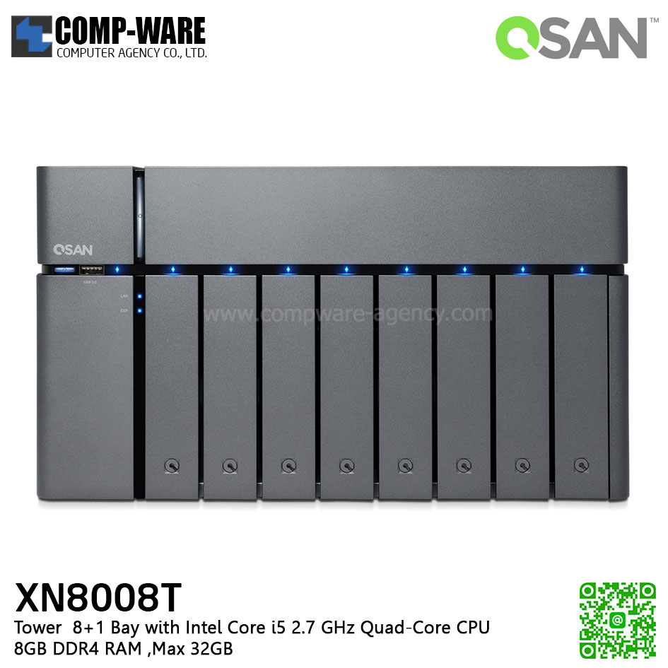 QSAN (8+1 Bays) XCubeNAS XN8008T (8GB RAM) Tower NAS Storage , No HDD