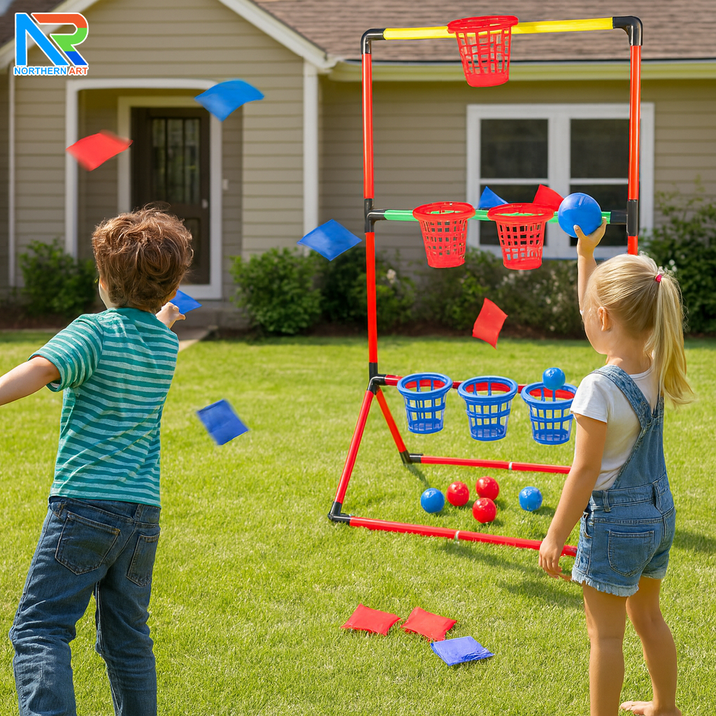 เกมส์ 2 IN 1 เกมส์โยนบอลและเกมส์โยนถุงทราย ลงตะกร้า ถอดประกอบได้ เล่นสนุกทุกเพศทุกวัย ช่วยฝึกสมาธิและความแม่นยำ