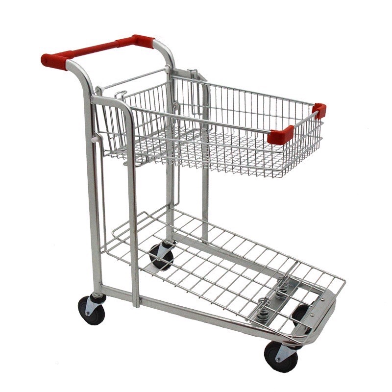 พร้อมส่ง รถเข็นสองชั้น แบบอุตสาหกรรม แข็งเเรง รับน้ำหนัก 100 กิโลกรัม ด้านบนพับเก็บได้ ลวดหนา เกรด A 🛒