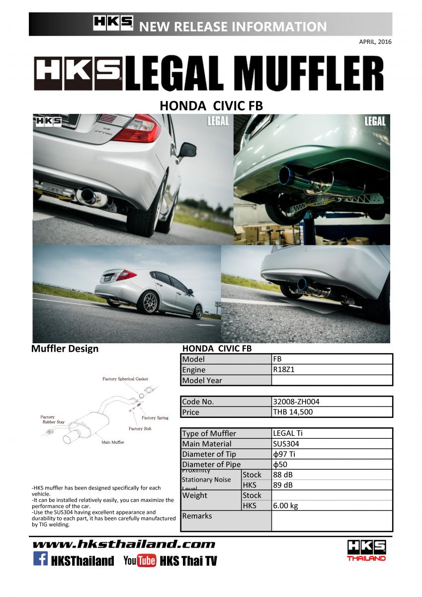 ท่อ HKS สำหรับ HONDA CIVIC FB