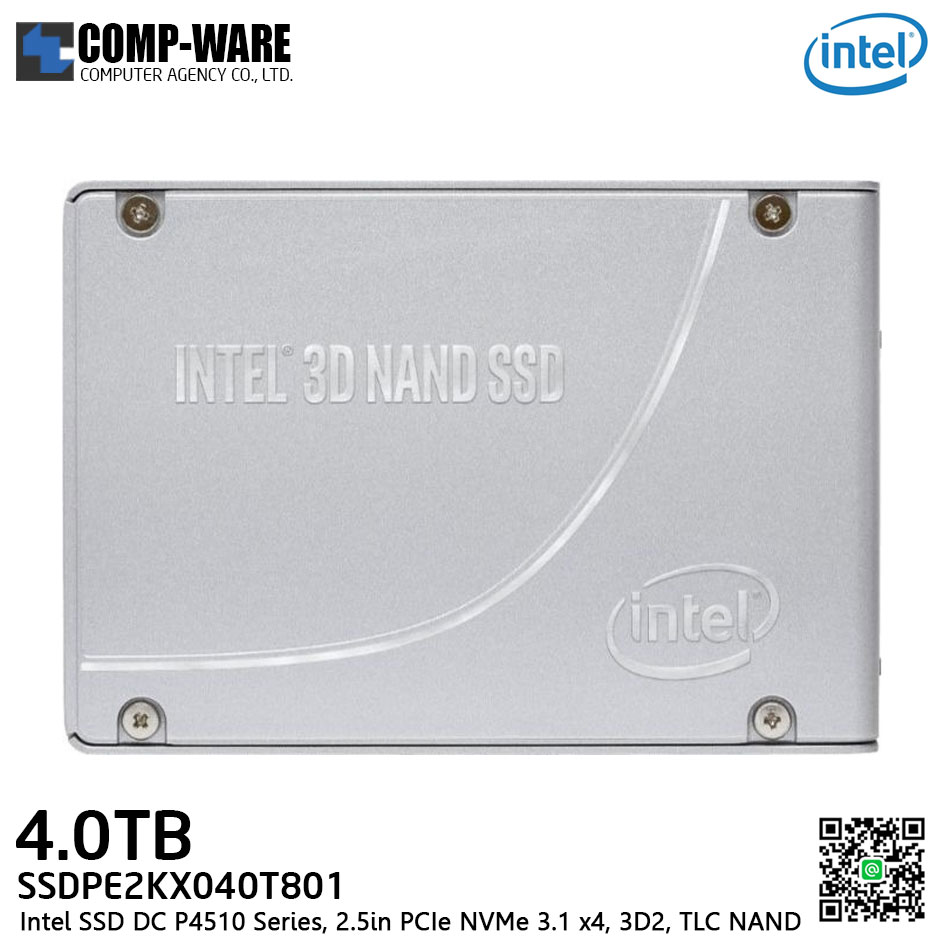Intel SSD DC P4510 Series (4.0TB, 2.5in PCIe 3.1 x4, 3D2, TLC) Generic Single Pack - SSDPE2KX040T801