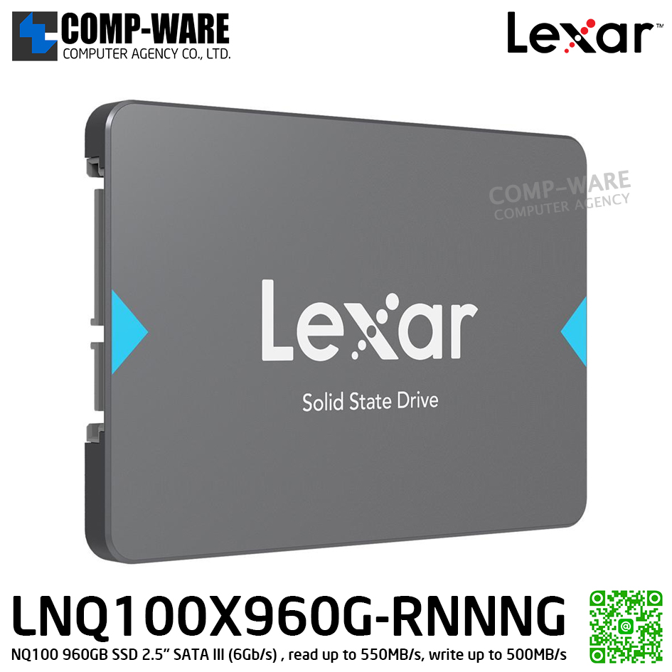 Lexar NQ100 960GB SSD 2.5" SATA III (6Gb/s) , read up to 550MB/s, write up to 500MB/s , LNQ100X960G-RNNNG / 3Y Warranty / Internal SSD