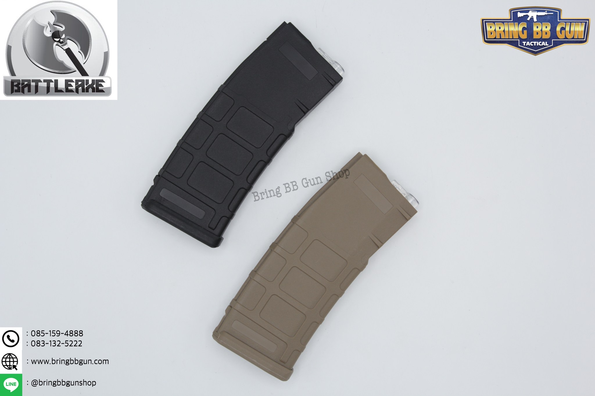 แม็กกาซีน M4 ยี่ห้อ Battle Axe แบบปั่น มี4ทรงให้เลือก ทรง P-mag(P-mag Hi-cap magazine) ทรง EPM(EPM Hi-cap magazine) ทรง 002(002 Hi-cap magazine) ทรง IMI Lancer(IMI Lancer Hi-cap magazine)