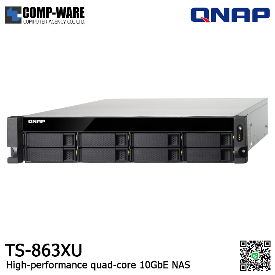 QNAP NAS (2U 8-Bay) TS-863XU (4GB RAM) Single Power Supply , with Rail Kit (RAIL-B02), No HDD