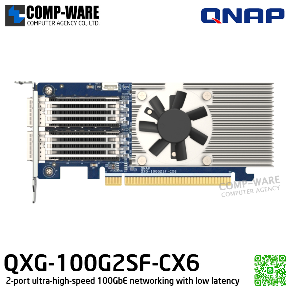QNAP QXG-100G2SF-CX6 Dual-Port 100GbE network expansion card with NVIDIA Mellanox® ConnectX-6 Dx controller supports PCIe 4.0 - Spare Part - 2Y Warranty