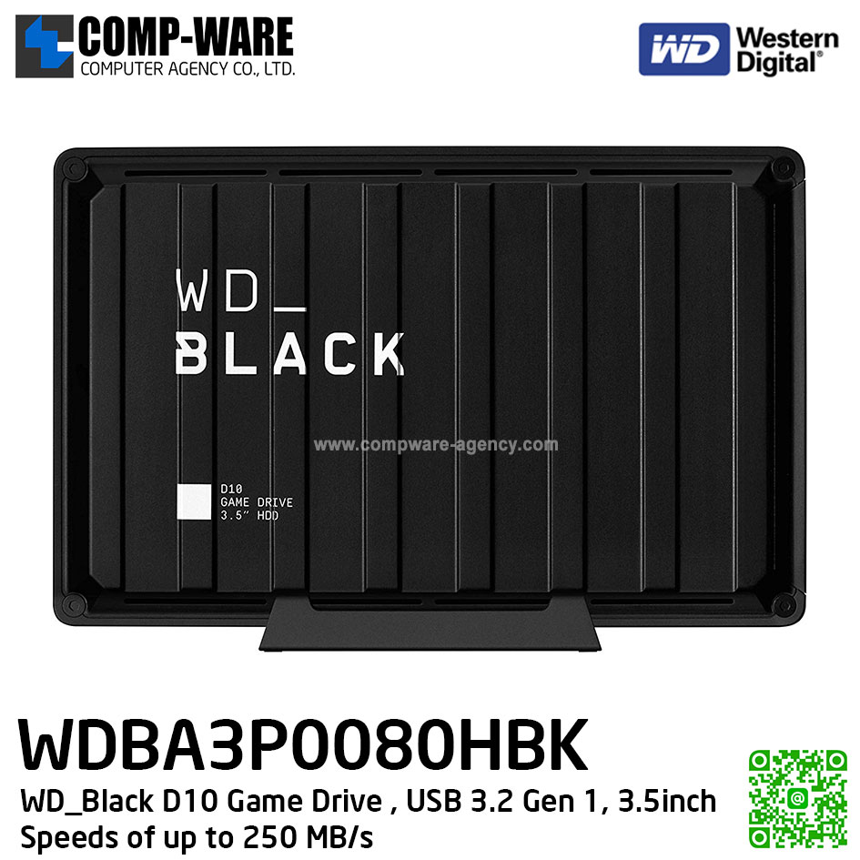 WD Black D10 Game Drive , 8TB, USB 3.2 Gen 1, 3.5inch , Speeds of up to 250 MB/s ( WDBA3P0080HBK-SESN ) รับประกัน 3 ปี