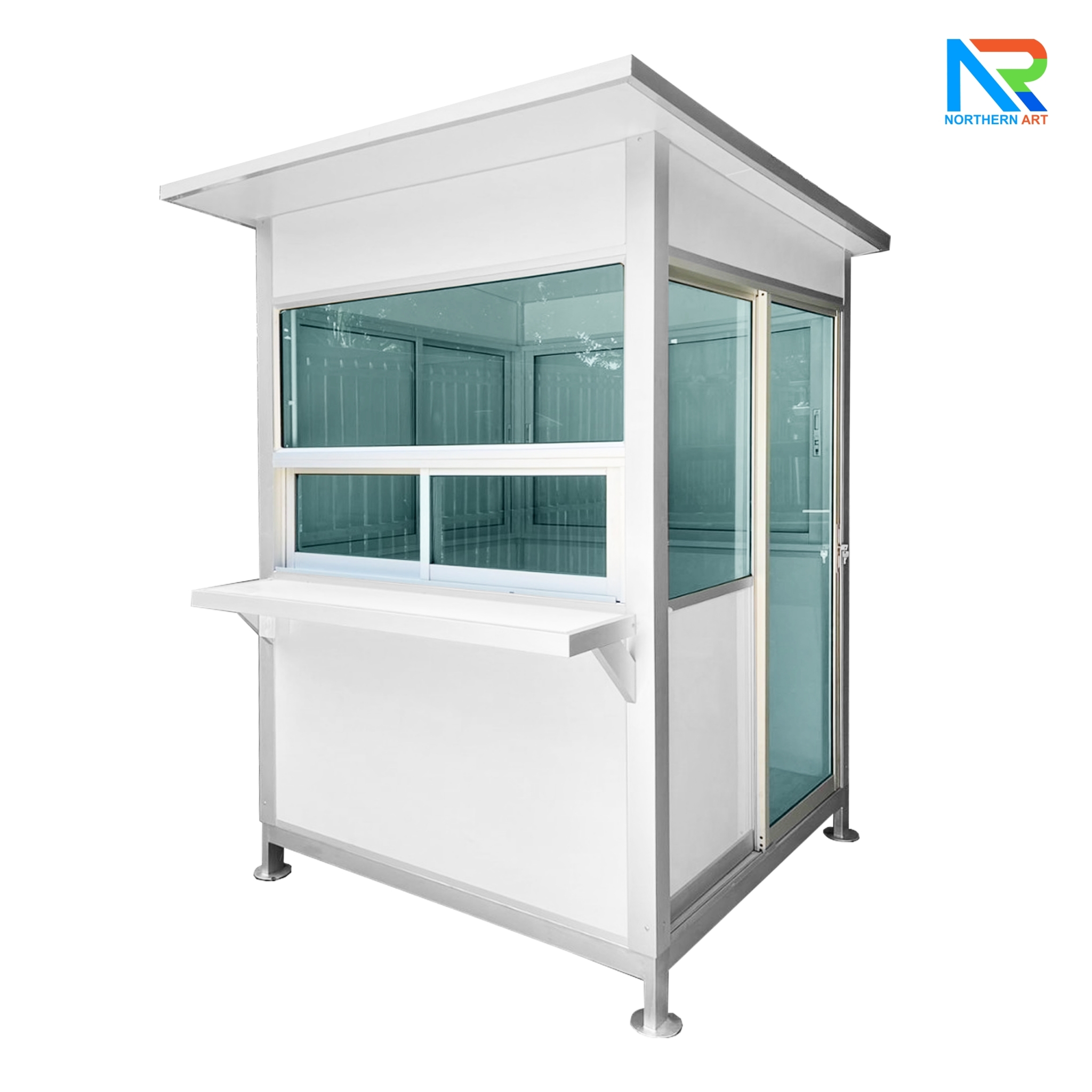 ป้อมยามสำเร็จรูป รุ่น ISOWALL ขนาด 1.50x1.50 ม.โครงสร้างเหล็ก ผนังISOWALL หนา 50 มม.กรอบประตู-หน้าต่าง อะลูมิเนียมสีเงิน