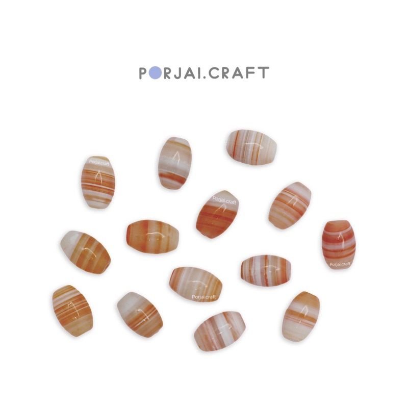 Orange Tibetan Agate oval beads Heat-treated ลูกปัดออเรนจ์ทิเบตอาเกต 12mm