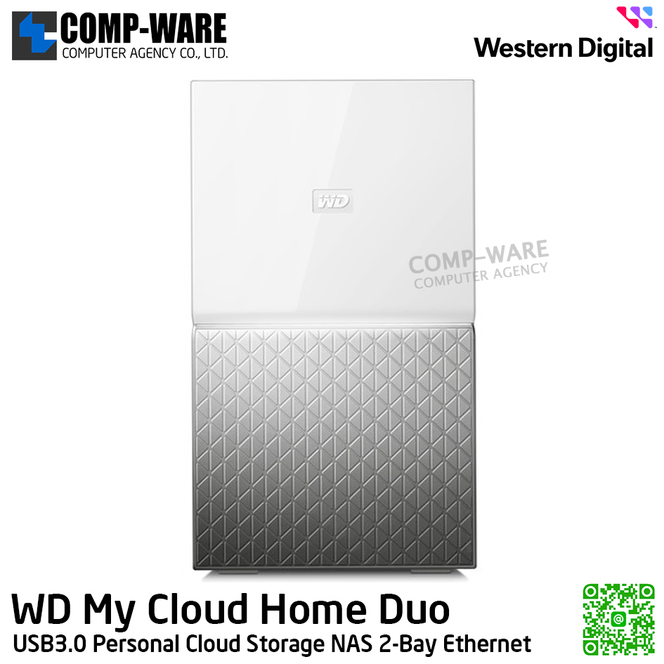 WD 6TB My Cloud Home Duo USB3.0 Personal Cloud Storage NAS 2-Bay Ethernet (White) WDBMUT0060JWT-SESN รับประกัน 2 ปี อุปกรณ์จัดเก็บข้อมูลบนเครือข่ายแบบคู่ 3.5" Cloud ส่วนตัว โอนถ่ายข้อมูลได้ทุกที่ทั่วโลก Support Raid 1