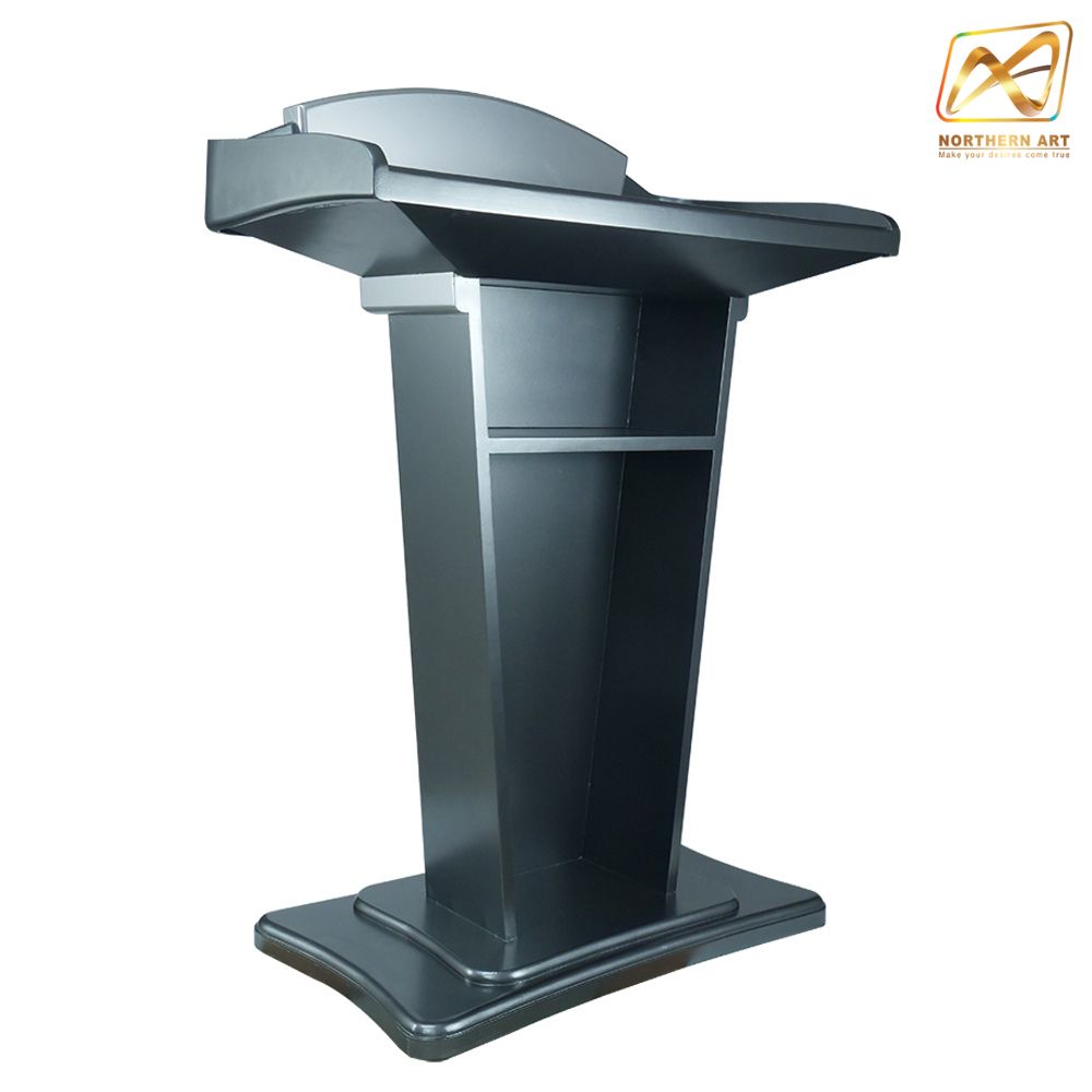 โพเดียมไม้สีเทามุก รุ่น PD-07 ขนาดTOP 90 x 46 ซม.สูง 120 ซม. พร้อมชั้นวางของ(สินค้าตัวโชว์)