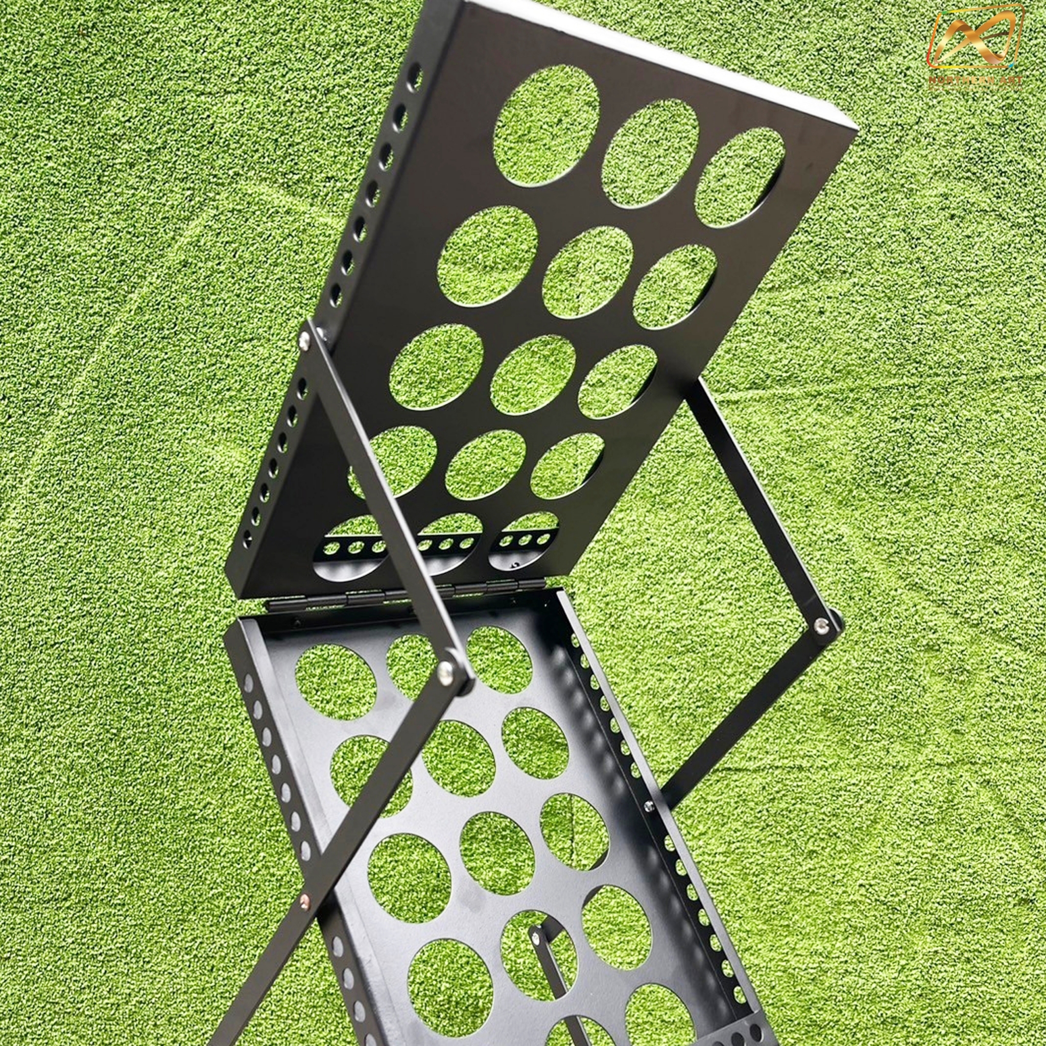 ชั้นวางโบรชัวร์เหล็ก สีดำ รุ่นพับได้ 2 ด้าน ขนาด A4 พับเก็บได้ เคลื่อนย้ายสะดวก พร้อมกระเป๋า 1 ใบ