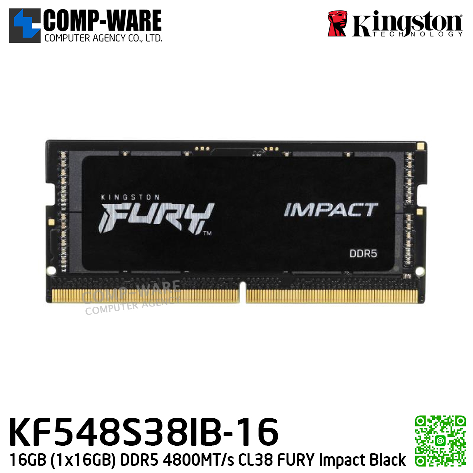 Kingston KF548S38IB-16 16GB (1x16GB) DDR5 4800MT/s CL38 FURY Impact Black - Lifetime Warranty - Memory Module - RAM