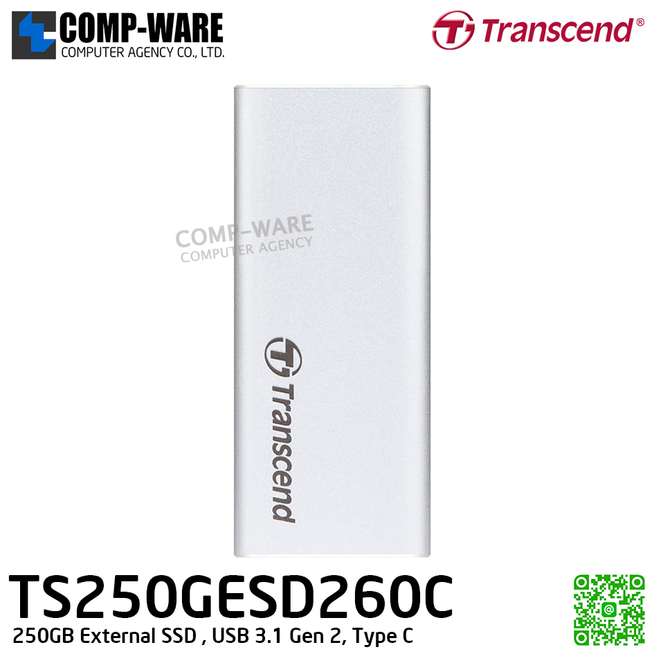 Transcend ESD260C 250GB External SSD , USB 3.1 Gen 2, Type C , TS250GESD260C - 3Y Warranty - Portable SSD