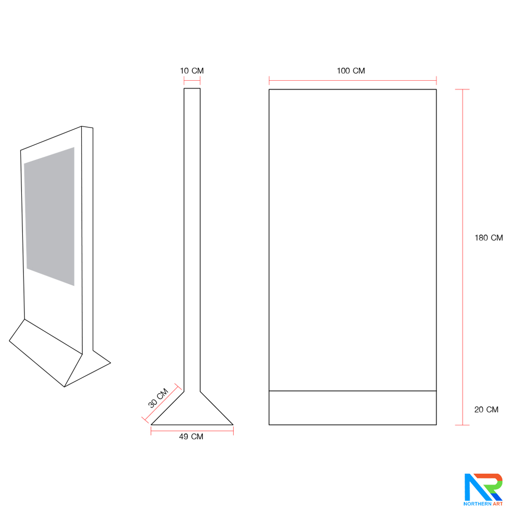 บอร์ดนิทรรศการ ฐาน 3 เหลี่ยม สีขาว 2 หน้า (W)100x(D)49x(H)200 cm.