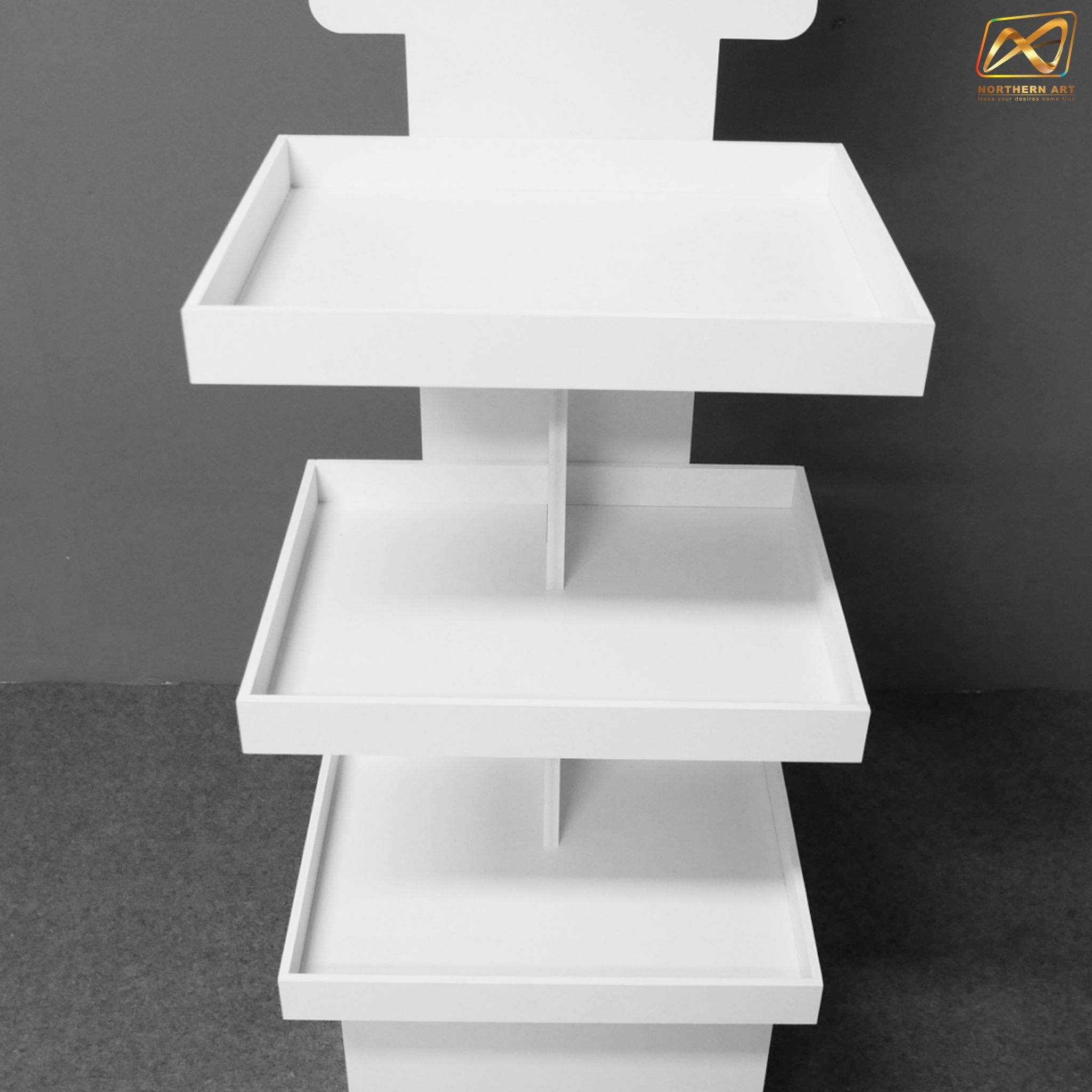 ชั้นวางสินค้าพลาสวูด 3 ชั้น ขนาด (W)40 x (D)31.6 x (H)150 ซม. พลาสวูดหนา 8 มม.พร้อมงานพิมพ์สติ๊กเกอร์