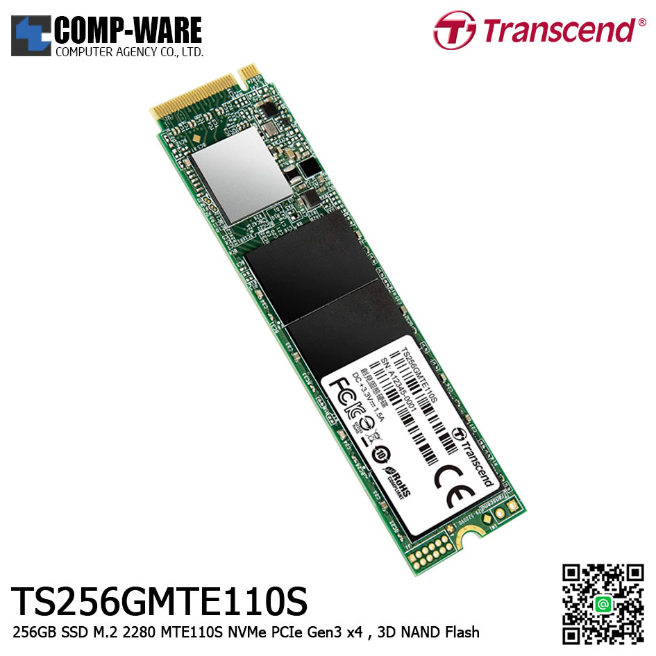 Transcend MTE110S 256GB SSD M.2 2280 NVMe PCIe Gen3 x4 , 3D NAND Flash TS256GMTE110S - 5Y Warranty