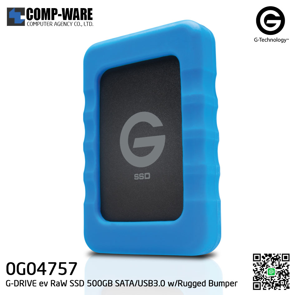G-Technology G-DRIVE ev RaW SSD 500GB SATA / USB3.0 Portable Hard Drive with Rugged Bumper - 0G04757