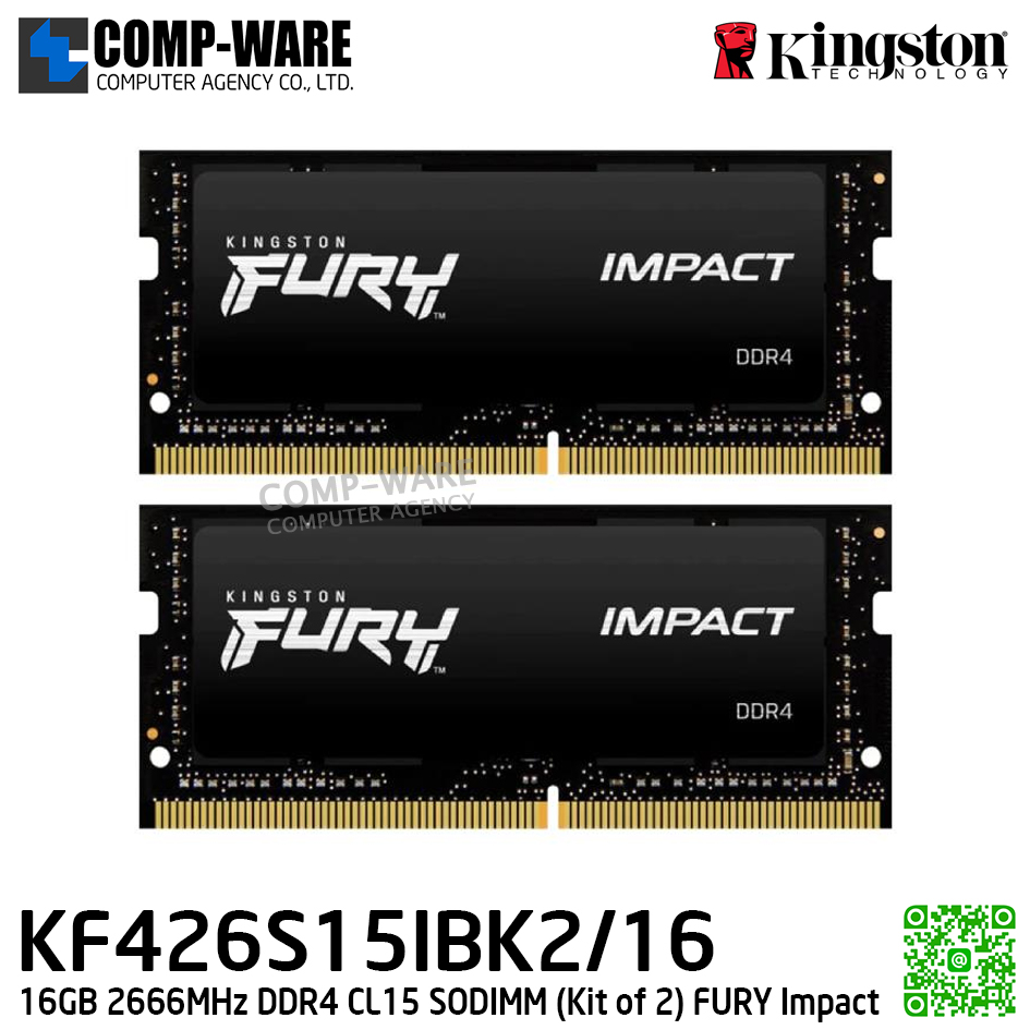 Kingston KF426S15IBK2/16 16GB 2666MHz DDR4 CL15 SODIMM (Kit of 2) FURY Impact - Lifetime Warranty - Memory Module - RAM