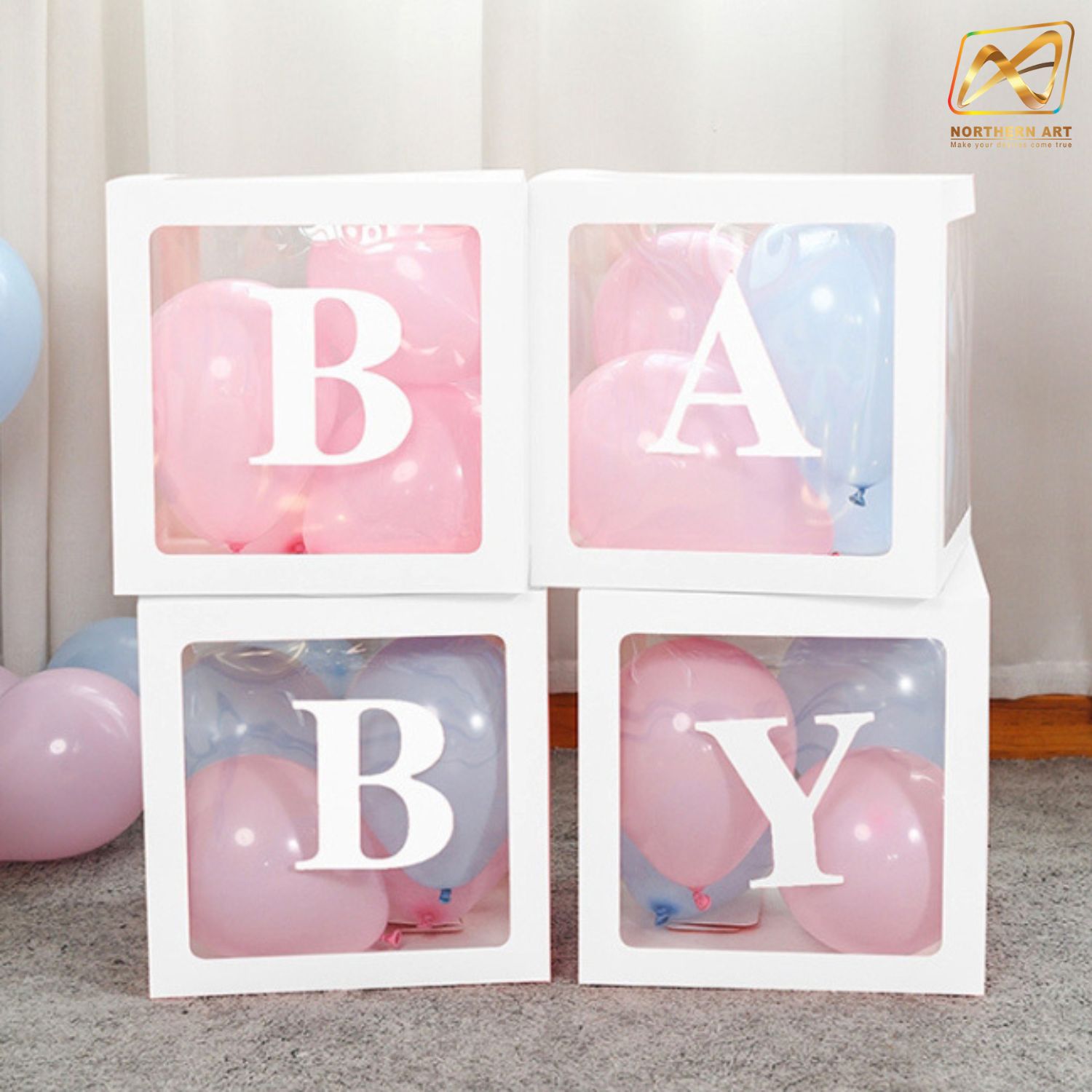 กล่องกระดาษ สำหรับตกแต่งงานปาร์ตี้ งานวันเกิด งานแต่งงาน ฯลฯ ขนาด 30 x 30 cm. สีขาว พร้อมเจาะช่องใส (ไม่มีลูกโป่ง-ไม่รวมสติ๊กเกอร์ )