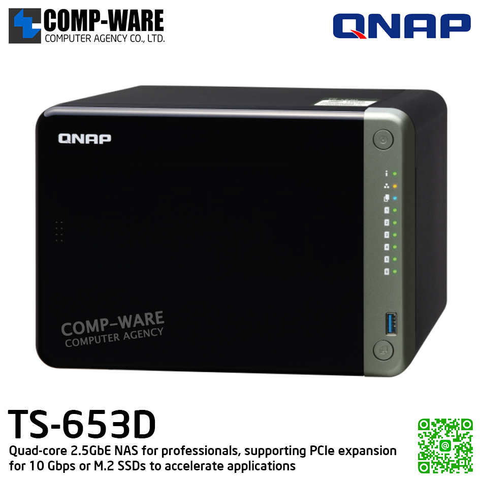 QNAP (Tower 6-Bay) TS-653D-4G / Intel Celeron J4125 (4Core) / 4GB DDR4 SODIMM / 6x 2.5"/3.5" SATA 6Gbps / 2 x 2.5GbE / Adapter Power / 3Y Warranty / No HDD
