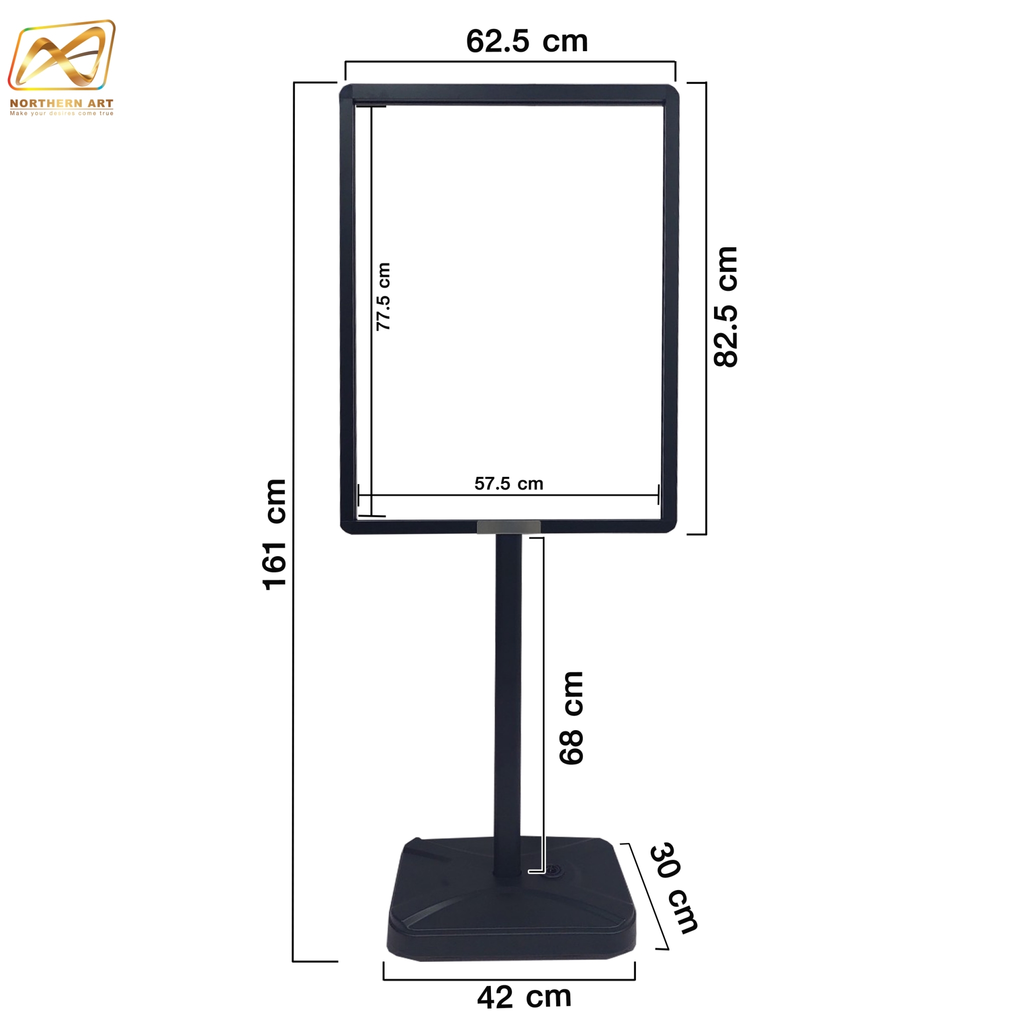 โปสเตอร์สแตนด์เหล็ก ฐานน้ำ สีดำ (W)60 x (L)80 x (H)151 cm. สอดงานด้านบน โชว์งานพิมพ์ 2 ด้าน