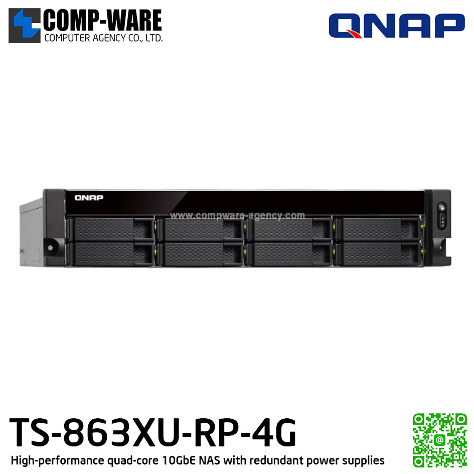 QNAP NAS (2U 8-Bay) TS-863XU (4GB RAM) Single Power Supply , Redundant Power Supply , No HDD
