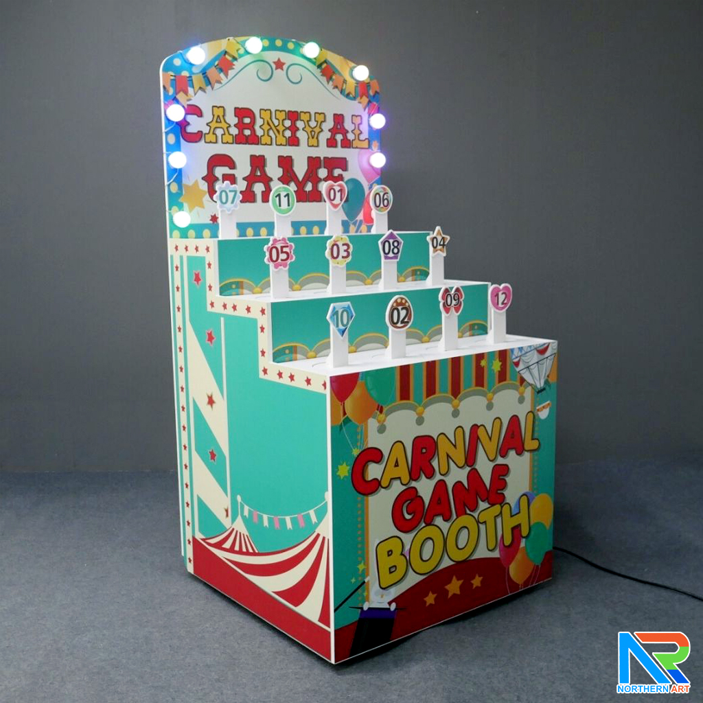 เช่าตู้เกมส์โยนห่วง พร้อมแท่นตั้ง12 อัน ขนาด (W) 80 x (L)76 x (H)163 cm. และห่วง 36 อัน (คละสี คละขนาด) พร้อมงานพิมพ์