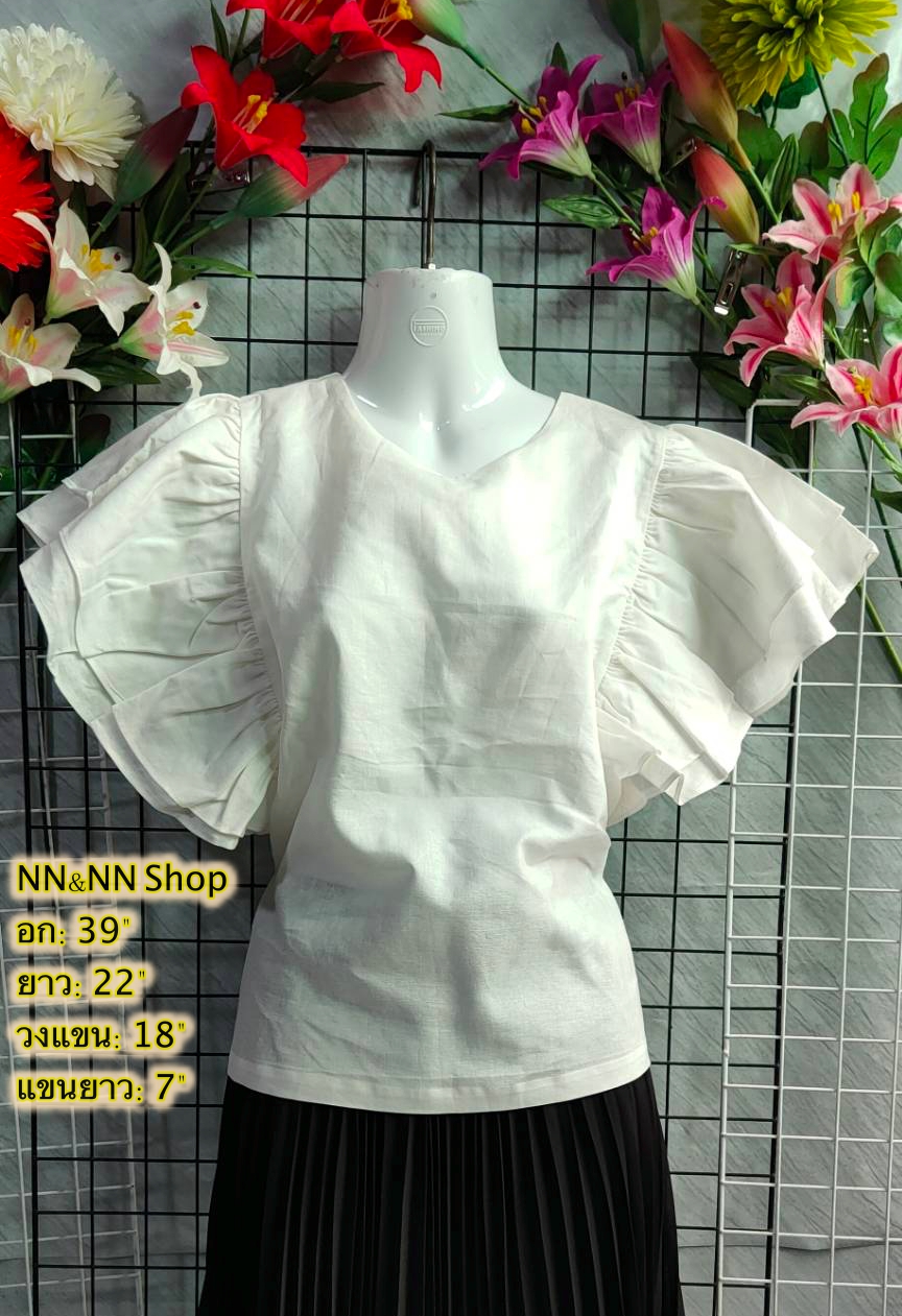 NNandNN Shop 4 0003 เสื้อผ้าลินินคอกลม ติดกระดุมหลัง สีพื้น 39"