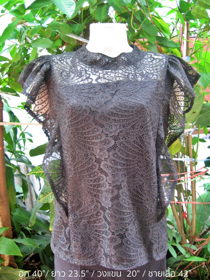 NNandNN Shop 3 0007 เสื้อลูกไม้คอจีน สีพื้น หลายสี 42"