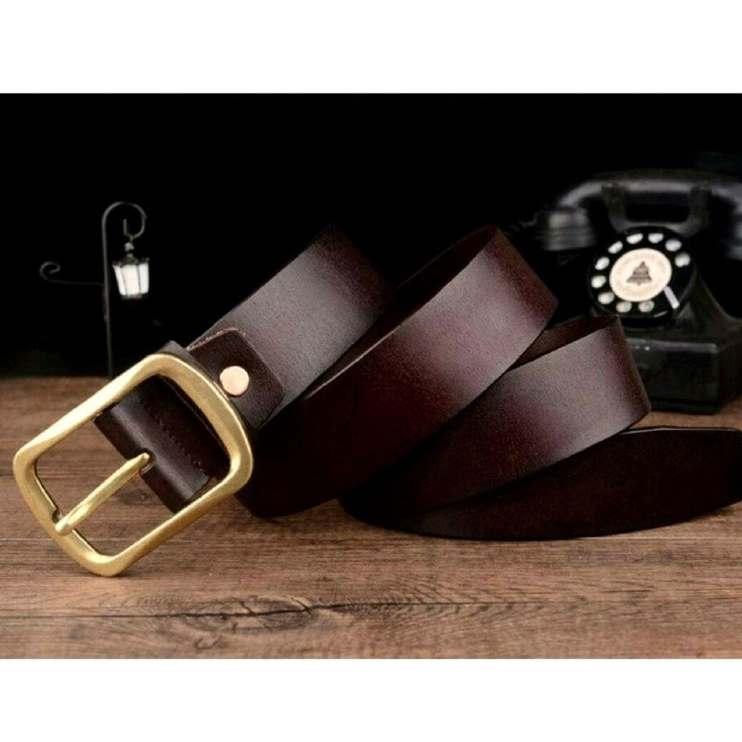 เข็มขัดผู้ชาย เข็มขัดหนังแท้ (หัวทองเหลืองแท้ 100 %) พร้อมเจาะรูเข็มขัดให้ฟรี