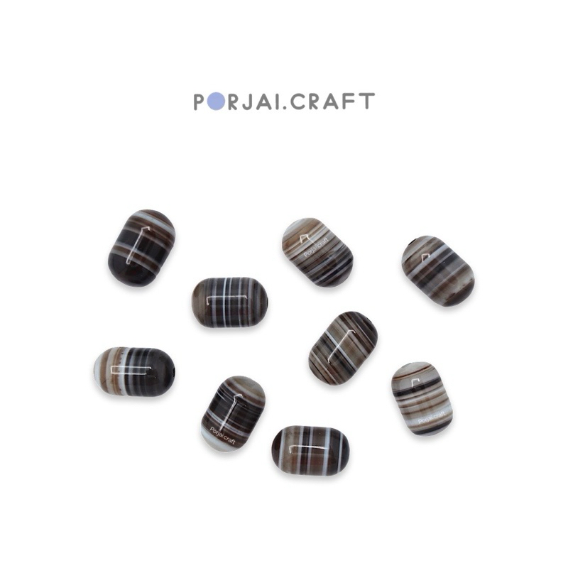 Brown Tibetan Agate Capsule Beads ลูกปัดทิเบตอาเกต 12mm