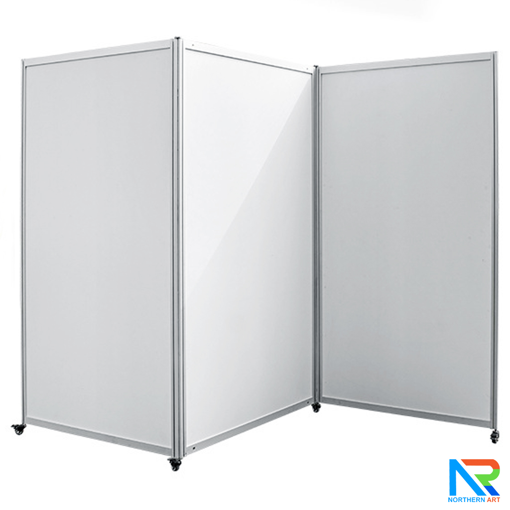 บอร์ดจัดนิทรรศการ บอร์ดอะลูมิเนียม รุ่น360องศา แบบ 3 บาน พร้อมล้อเลื่อน ถอดประกอบได้ พับเก็บสะดวก