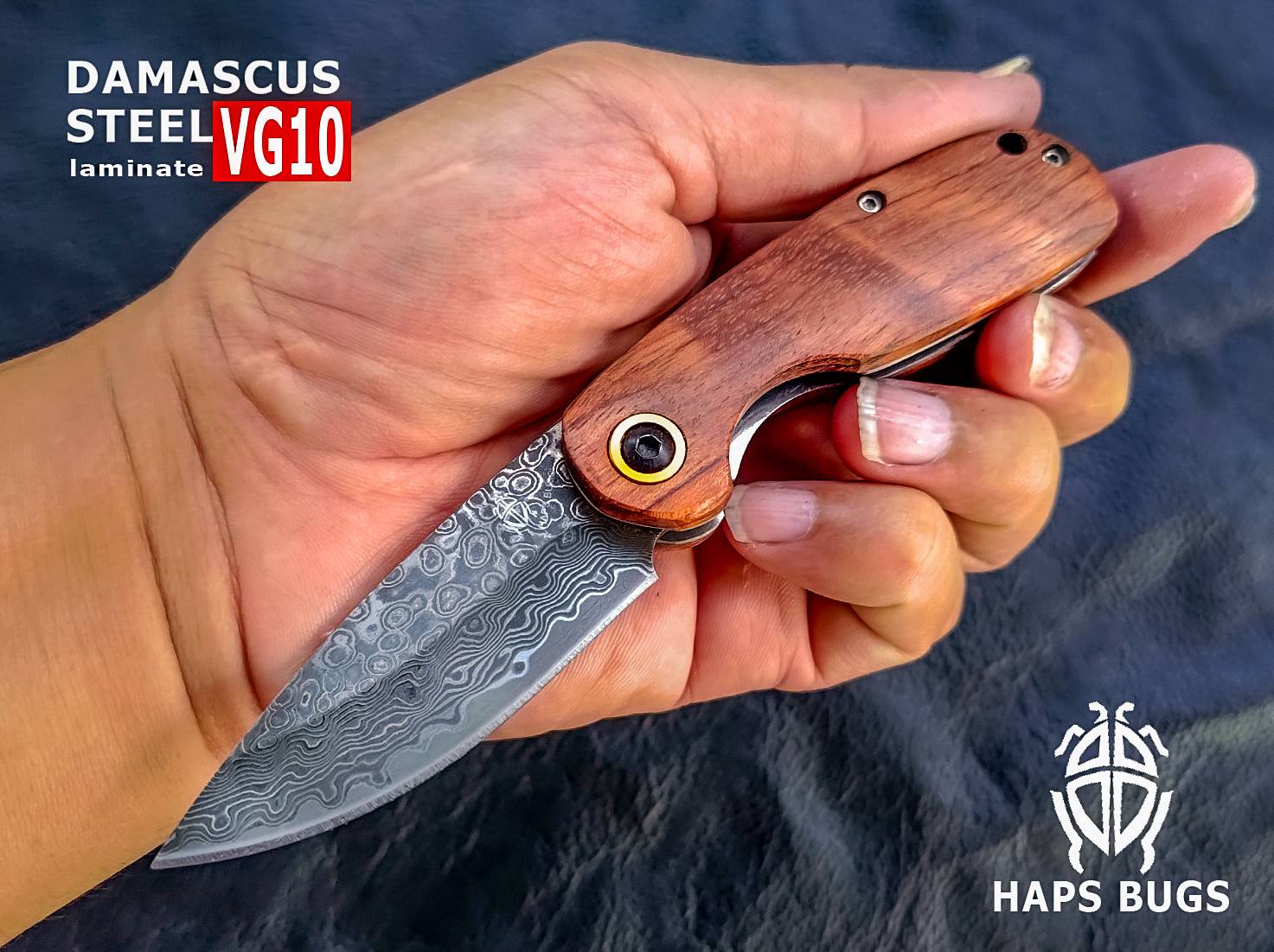 🔥มีดดามัสกัสแท้🔥มีดพับเหล็กลายตีทบ HAPS BUGS มีดพับ size น่ารัก มาในอารมณ์ของธรรมชาติ 100%