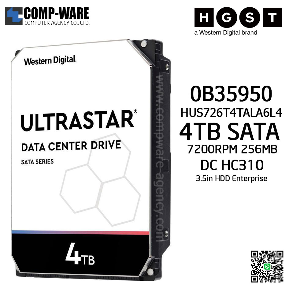 WD HGST Ultrastar DC HC310 4TB 3.5" SATA 6Gb/s 7200rpm HUS726T4TALA6L4 512N SE 7K6 Enterprise Hard Drive - 0B35950