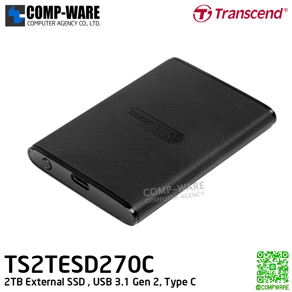 Transcend ESD270C 2TB External SSD , USB 3.1 Gen 2, Type C , TS2TESD270C - 3Y Warranty - Portable SSD