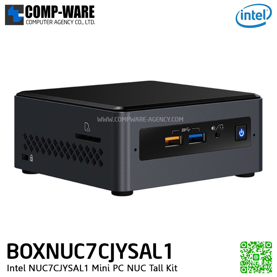 Intel NUC7CJYSAL1 Mini PC NUC Tall Kit - Intel Celeron J4005 (4M Cache, up to 2.70 GHz), 4GB DDR4 SO-DIMM; 32GB eMMC on-board; Windows® 10, 64-bit Home Support 2.5" Drive, DDR4-2400 1.2V SO-DIMM, 2 x HDMI, Wireless-AC 9462 + Bluetooth 5.0 BOXNUC7CJYS