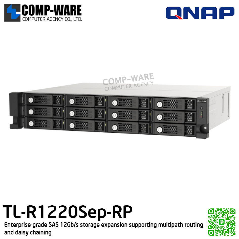QNAP (2U 12-Bay) TL-R1220Sep-RP / 12 x 2.5"/3.5" SAS 12Gbps, 6Gbps / Redundant PSU / 5Y Warranty / No HDD / Rail Kit RAIL-B02 - Expansion Enclosure