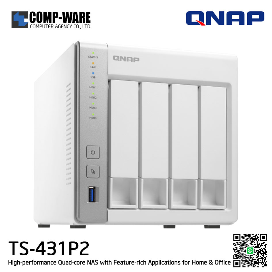 QNAP NAS (4-Bay) TS-431P2 (4GB RAM up to 8GB) High-performance Quad-core NAS with Feature-rich Applications for Home & Office, no HDD