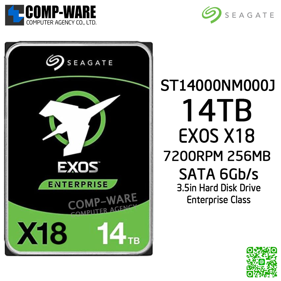 Seagate Exos X18 14TB 7200RPM 256MB SATA 6Gb/s 512E/4KN 3.5-Inch Enterprise Class Internal Drive ST14000NM000J รับประกัน 5ปี