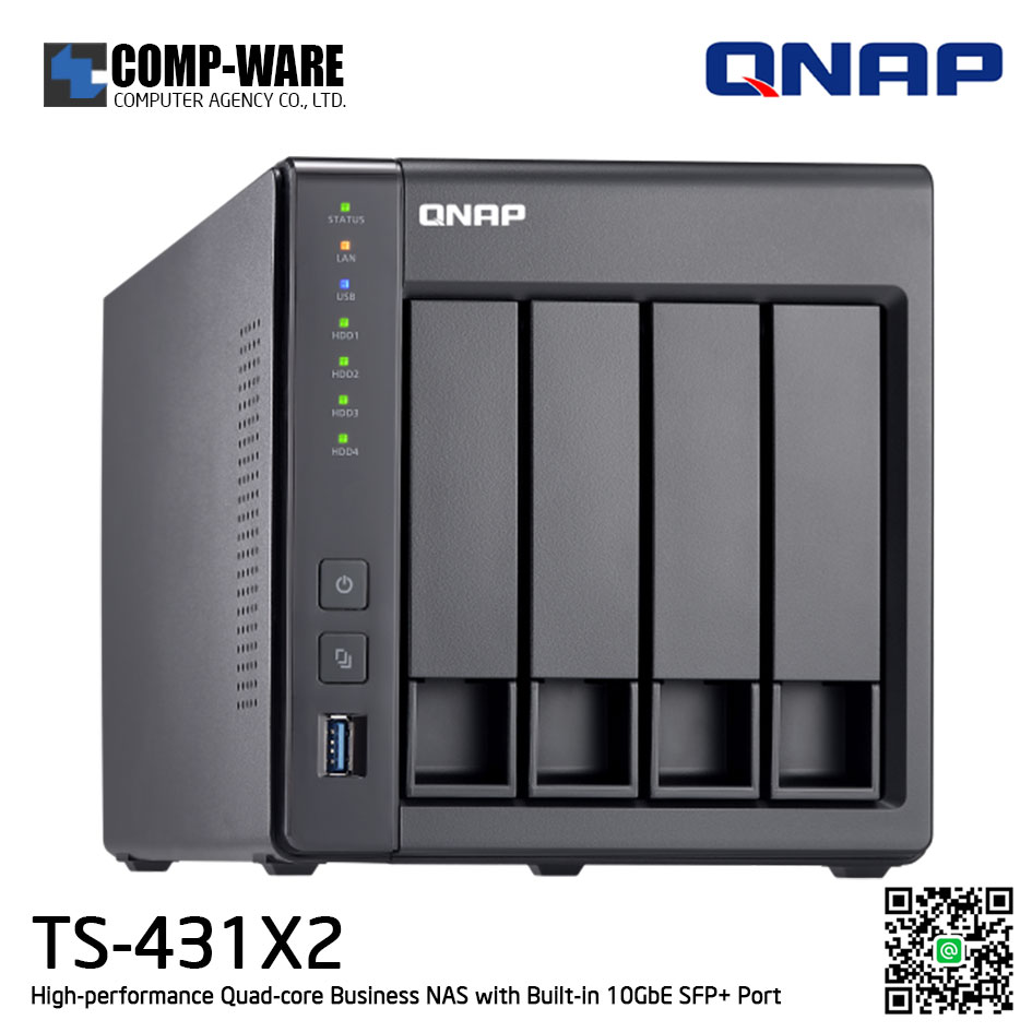 QNAP NAS (4-Bay) TS-431X2 (2GB RAM up to 8GB) High-performance Quad-core Business NAS with Built-in 10GbE SFP+ Port, no HDD // ** สินค้า EOL หมดแล้วหมดเลย กรุณาสอบถามสถานะสินค้าล่าสุดก่อนสั่งซื้อค่ะ **
