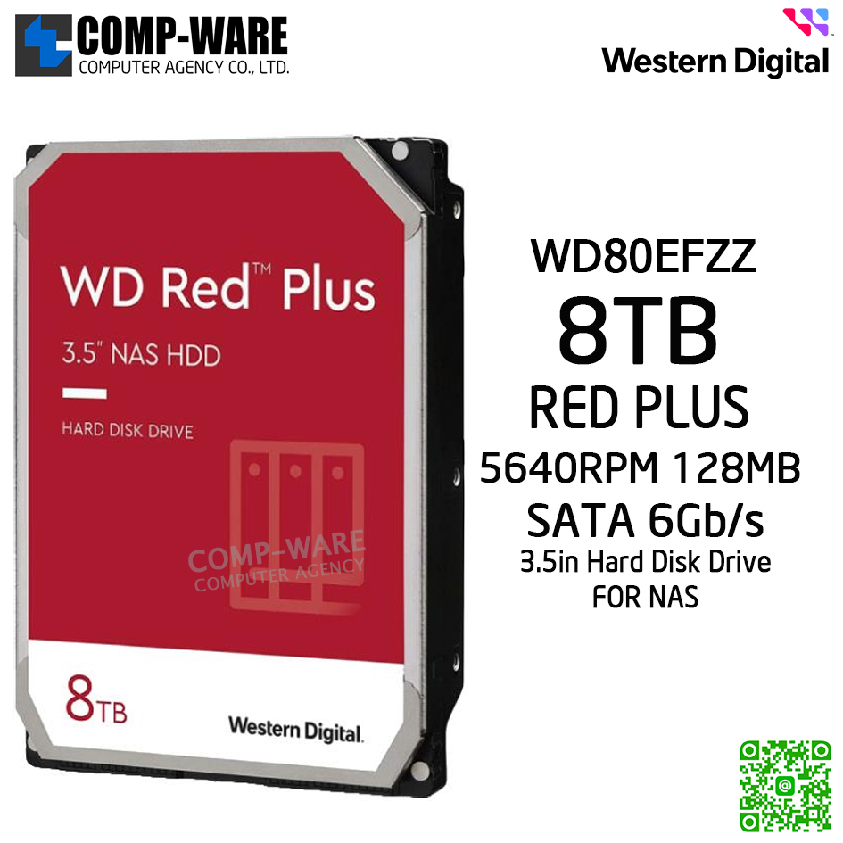 WD Red Plus 8TB NAS Hard Disk Drive - 5640RPM SATA 6Gb/s 128MB Cache 3.5Inch - WD80EFZZ - 3Y Warranty
