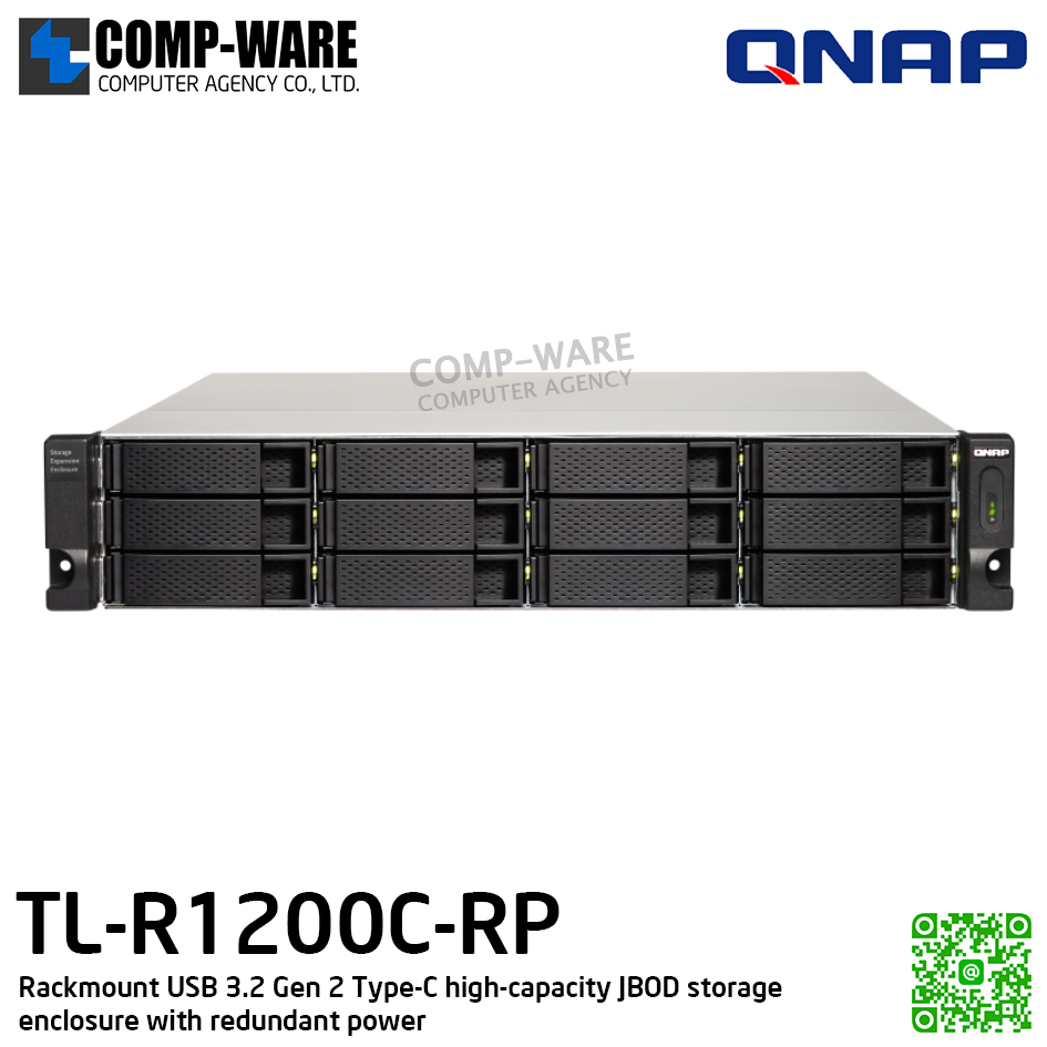 QNAP (2U 12-Bay) TL-R1200C-RP / 12 x 2.5"/3.5" SATA 6Gbps / Redundant PSU / 3Y Warranty / No HDD / Rail Kit RAIL-B02 - Expansion Enclosure