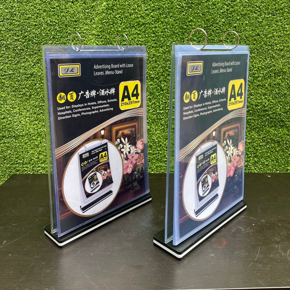 CLEARANCE SALE! เมนูตั้งโต๊ะ ฐานพลาสติกสีดำ รุ่น D5 ขนาด A4แนวตั้ง ( สินค้าหลุด QC ใช้งานปกติ )