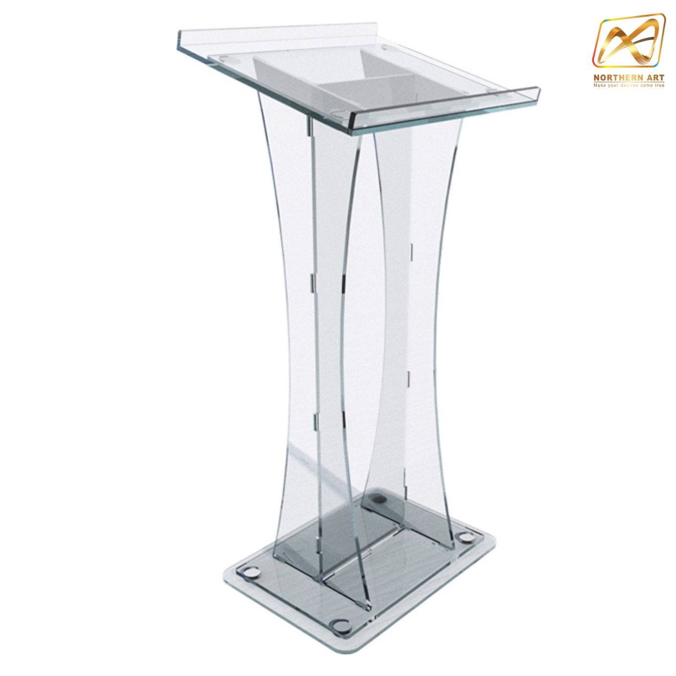 โพเดียม อะคริลิคใส AC-04 ขนาด (W) 55 x (L) 45 x (H)115 ซม.TOP เอียงพร้อมกันตก วัสดุอะคริลิคใส หนา 10-20 มม.